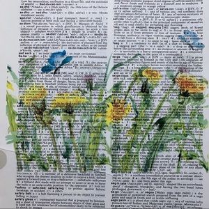 Dictionary Art Print, Dandelion Flowers and Butterfly, Vintage Art Print
